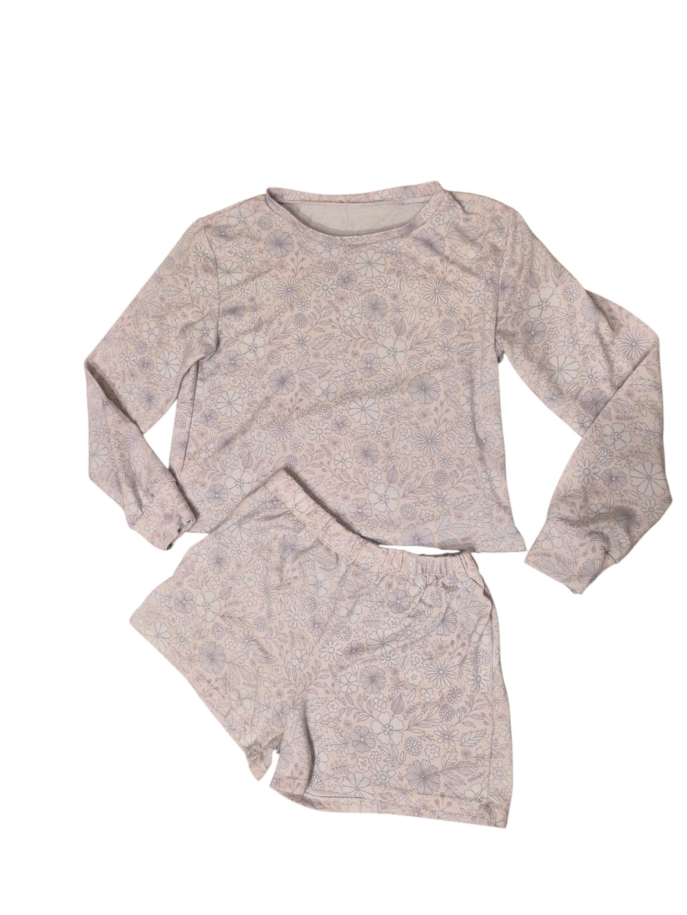 Womens Long Sleeve Floral Sleep Set in Pale Pink